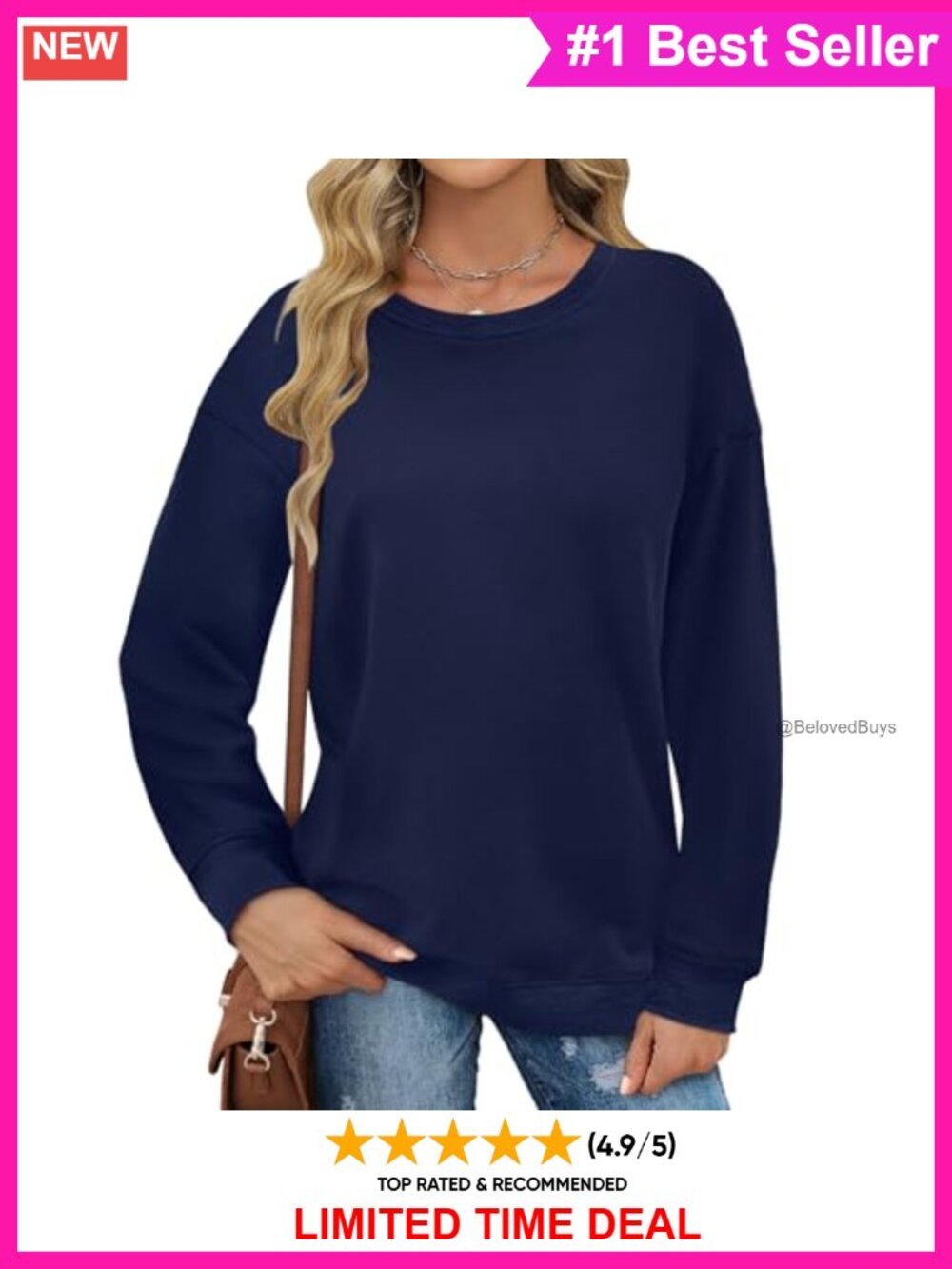 Women's Cotton Long Sleeve Crewneck Sweatshirt Oversized Pullover Top